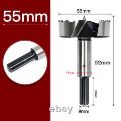 10-55mm Forstner Hinge Hole Boring Cutter Wood Drill Bit Woodworking Round Shank