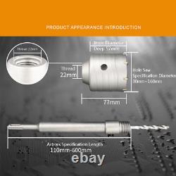 30-160mm Concrete Wall Hole Saw Cutter Drill Bit SDS PLUS MAX Hex Square Arbors