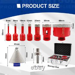 SHDIATOOL 1set/9pcs M14 Vacuum Brazed Diamond Drill Core Bits With Box